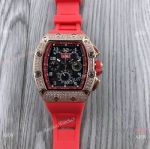 Bust Down Richard Mille RM011-fm Watches Rose Gold Red Rubber strap